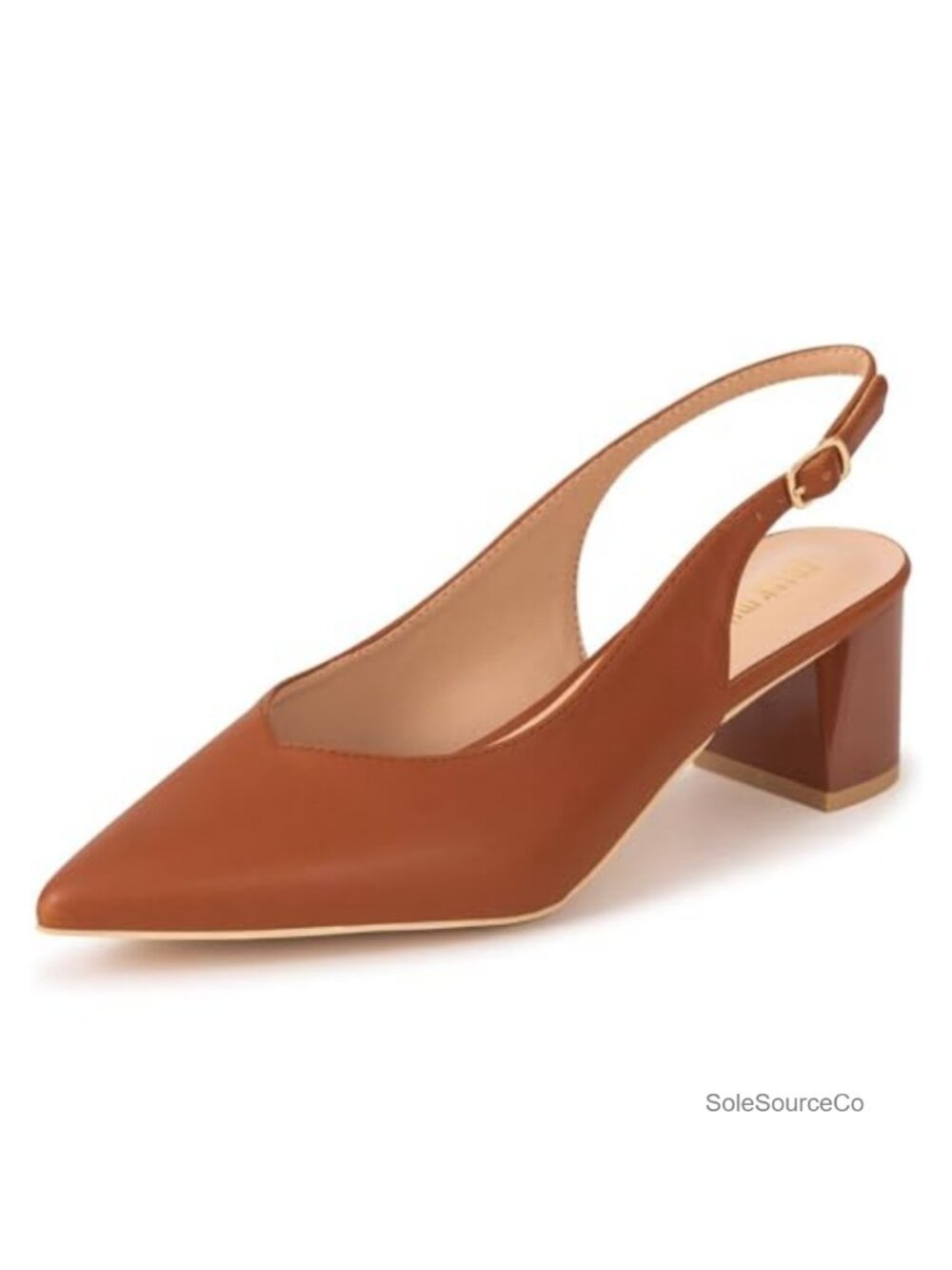 Women's Slingback Chunky Heels Pumps Pointed Toe Work Shoes PU